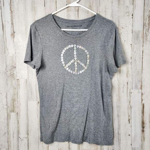 Norma Kamali Peace Button T-Shirt Gray Size XL - Picture 1 of 7